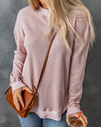 Isabelle Crew Neck Ribbed Trim Waffle Knit Top