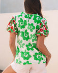 Maisy Embroidered Puff Short Sleeve Floral Blouse