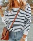 Hannah Striped Print Ribbed Trim Long Sleeve Top