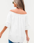Bellamy Frilly Off Shoulder Lace Insert Sleeve Textured Blouse