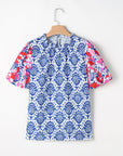 Julieta Floral Puff Sleeve Frilled Neck Blouse