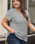 Ramona Stripe V Neck Petal Sleeve Plus Size Top