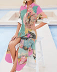 Baha Ranch Retro Pop Western Desert Cowboy Button Up Shirt Dress Duster
