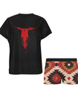 Red Aztec Bull Women's Western Top and Short Pajama Set