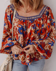 Adeline Floral Print Square Neck Backless Loose Fit Blouse