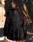 Metallic Frilled V Neck Puff Sleeve Babydoll Blouse