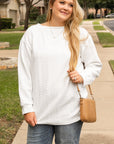 White Cable Textured Loose Plus Size Sweatshirt
