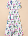Floral Puff Sleeve V-Neck Midi Dress
