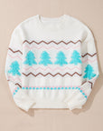 Christmas Tree Chevron Stripe Ribbed Trim Sweater