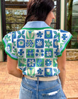 Floral Colorblock Flutter Sleeve Blouse