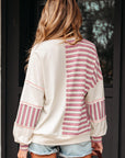 Stripe Patchwork Long Sleeve Henley Top