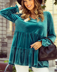 Velvet V-Neck Puff Sleeve Peplum Blouse