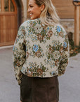Floral Zip-Up Contrast Collared Jacket