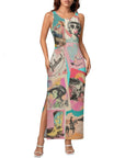 Baha Ranch Retro Pop Western Bodycon Side Slit Maxi Dress