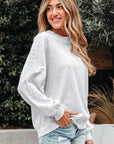 Peyton Lace Patchwork Raglan Sleeve Crew Neck Sweatshirt
