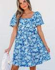 Azalea Floral Puff Sleeve Babydoll Mini Dress