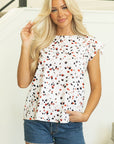 Kelly Ruffle Flutter Sleeve Keyhole Back Slim Blouse
