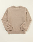 Solid Pearl Drop Shoulder Round Neck Sweater