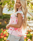 Quincy Floral Patchwork Flutter Sleeve Blouse