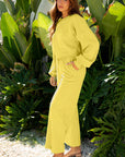 Solid Puff Sleeve Top and Drawstring Pants Set