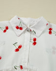 Cherry Frilled Collar 3/4 Sleeve Babydoll Blouse