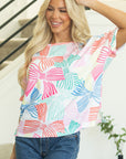 Kaeli Bowknot Waffle Crewneck Loose Short Sleeve Top