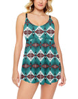 Teal Aztec Swim Dress & Shorts Set
