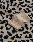 Leopard Drop Shoulder Chunky Cardigan Sweater