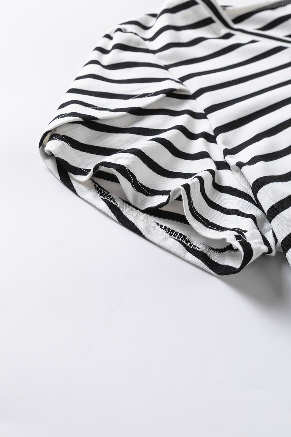 Ramona Stripe V Neck Petal Sleeve Plus Size Top