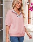 Stripe Contrast Collar Textured Blouse