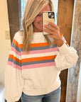 Stripe Puff Sleeve Pullover Sweatshirt