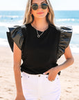 Macy Leather Ruffle Sleeve Blouse