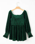 Ribbed Velvet Smocked Babydoll Blouse