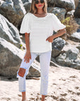 Luella Frilled Lace Trim Bubble Sleeve Blouse