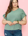 Lakelynn Petal Sleeve Jacquard V Neck Plus Size Blouse