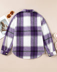 Plaid Button-Up Long Sleeve Pocketed Shacket