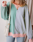 Stripe Colorblock Drop Shoulder Oversized Sweatshirt