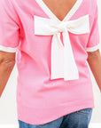 Mercy Bow V-Shape Cut Back Short Sleeve Sweater