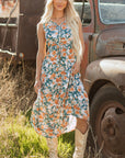 Kara Floral Tie Waist Sleeveless Holiday Long Dress