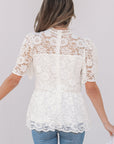 Maliyah Scalloped Floral Lace Peplum Blouse