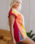 Stormi Color Block Ruffled Crew Neck Loose Fit Top