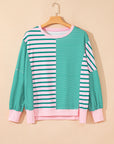 Stripe Colorblock Patchwork Side Slit Sweatshirt