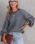 Marley Heathered Knit Drop Shoulder Puff Sleeve Sweater