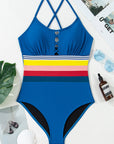 Romina Contrast Stripe Accent Crisscross One Piece Swimwear