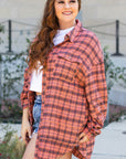 Plaid Long Sleeve Side Split Distressed Shirt