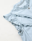 Mazie Mineral Wash Cap Sleeve Frilled Button Up Denim Shirt