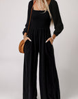 Ryleigh Smocked Square Neck Long Sleeve Wide Leg Jumpsuit
