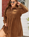 Plus Size Corduroy Button-Up Collared Shirt Dress