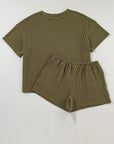 Solid Corded Short Sleeve Tee and Shorts Set