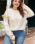 Plus Size Leopard Ruffle Long Sleeve Sweatshirt